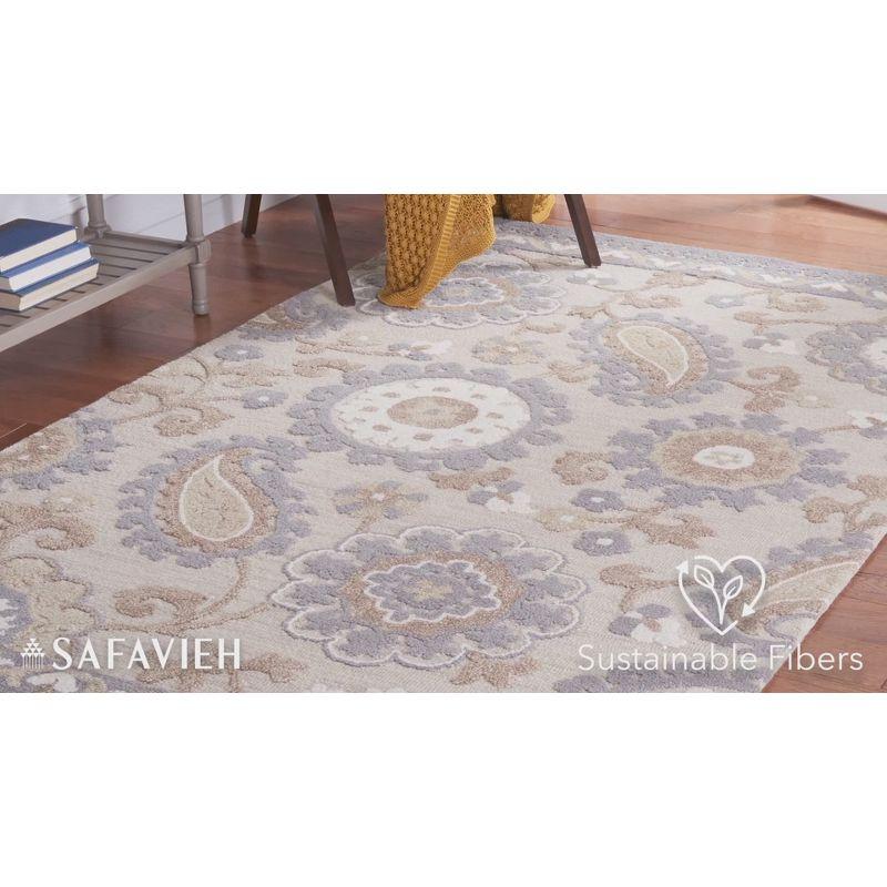 Handmade Gray Floral Tufted Wool Round Rug 36"