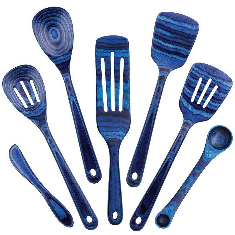 Baltique Malta Blue Birch Wood 7-Piece Kitchen Utensil Set