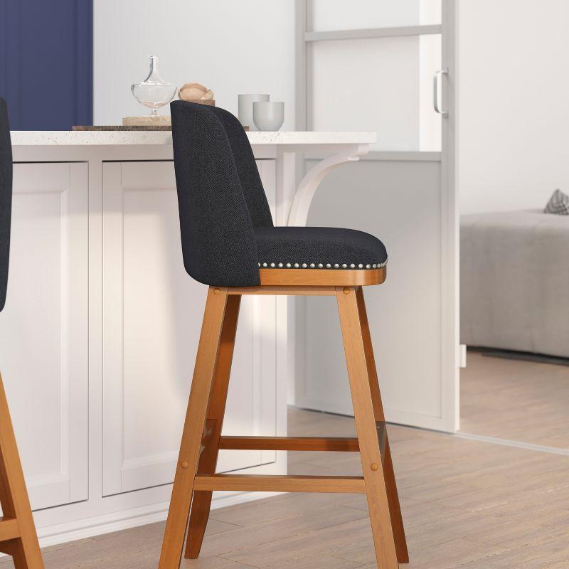 Flash Furniture 2 Pack Commercial Walnut Finish Wood Barstools with Nail Trim-Charcoal Faux Linen