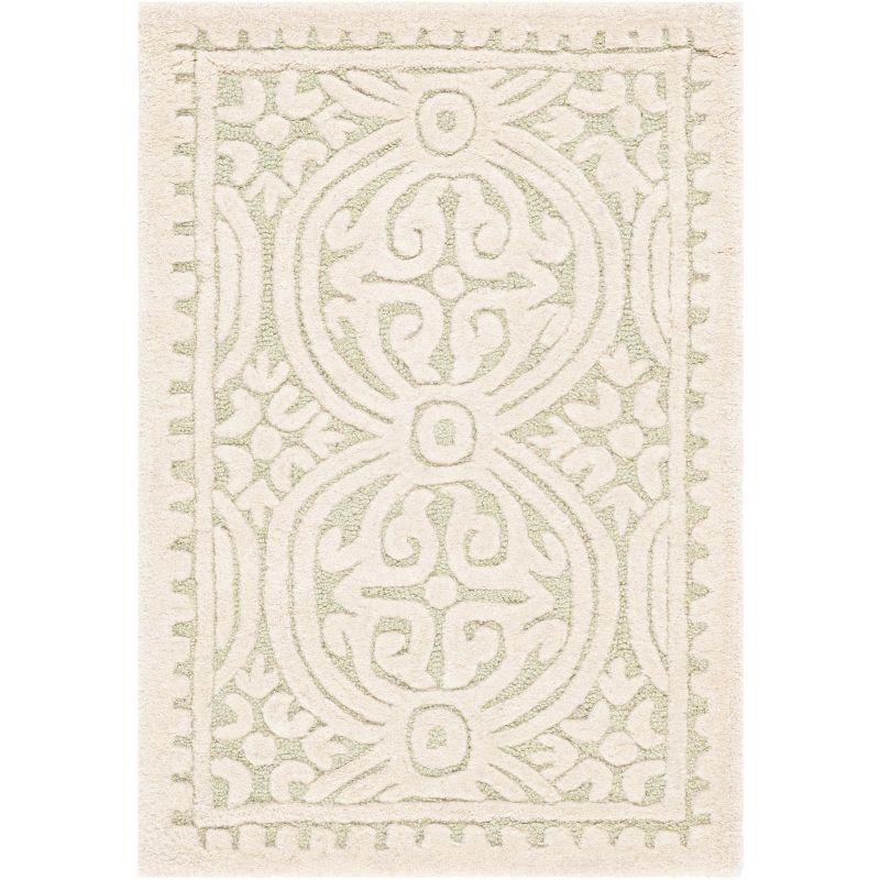 Light Green/Ivory Hand-Tufted Moroccan Wool Area Rug, 2'6" x 4'