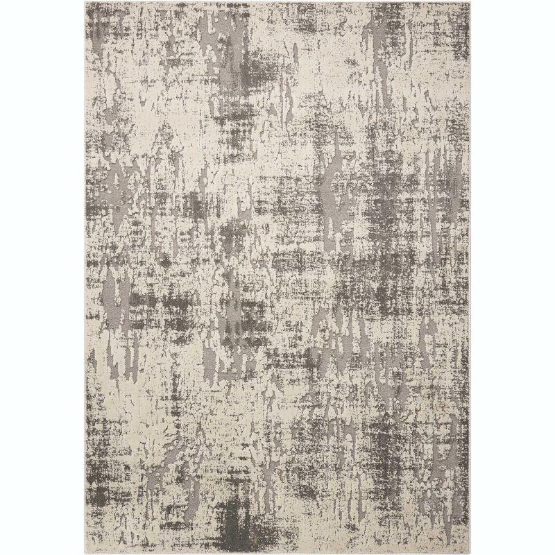 Ivory and Grey Abstract Rectangular Synthetic Rug