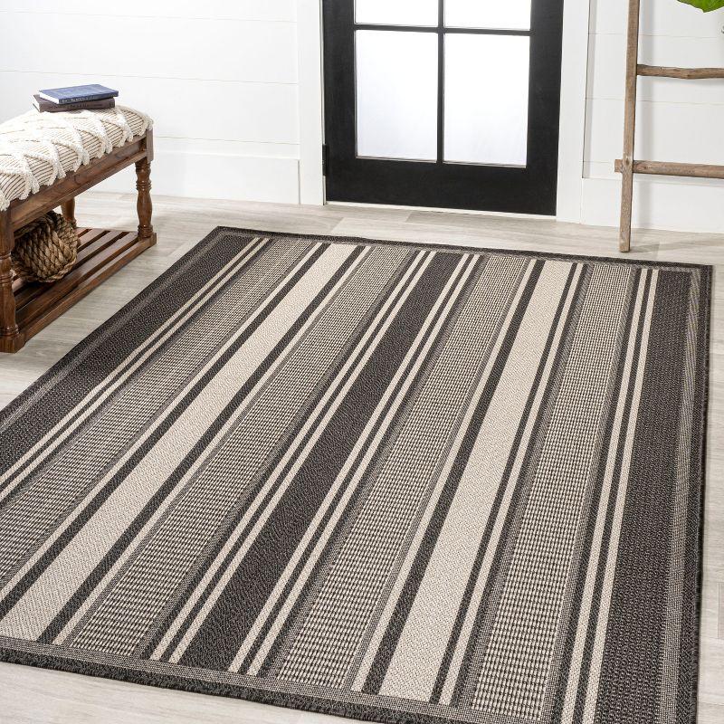 5' x 8' Haynes Modern Double Stripe Indoor/Outdoor Area Rug, Black/Cream - JONATHAN Y