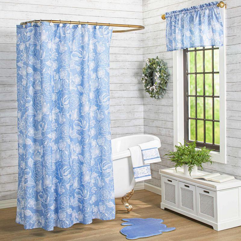 Blue Floral Semi-Sheer Polyester Bathroom Valance