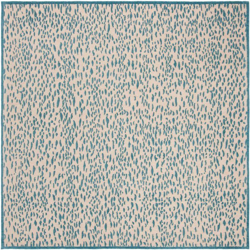 Marbella Beige & Blue 6' Square Hand-Woven Synthetic Rug