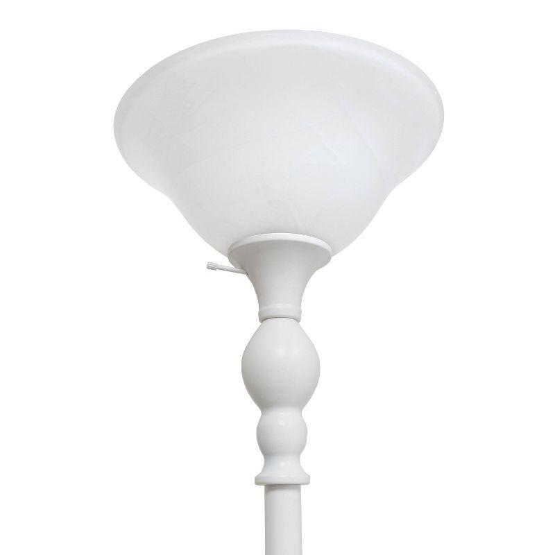 Elegant 71" White Torchiere Floor Lamp with Marbleized Glass Shade