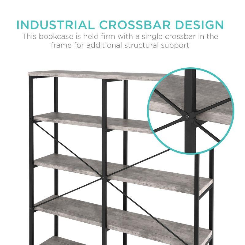 Adjustable Gray Wood 5-Tier Industrial Bookshelf