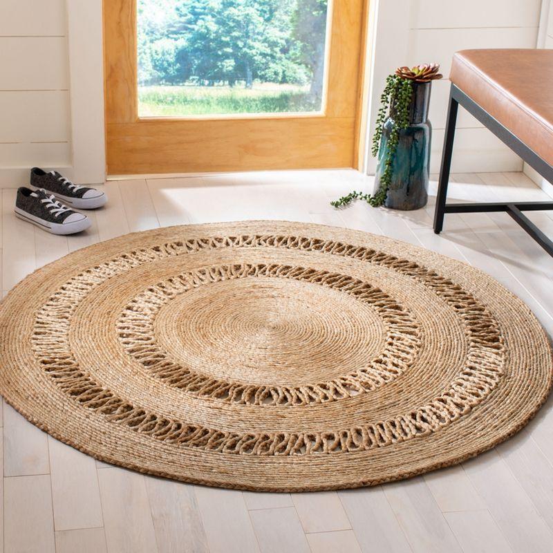 Natural Handwoven Jute Round Rug with Open Weave Design