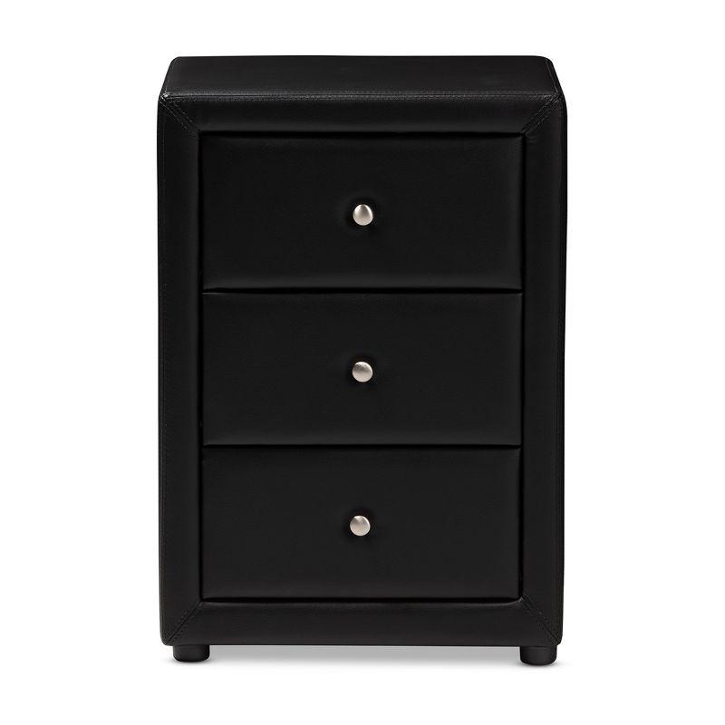 Tessa Chic Black Faux Leather 3-Drawer Nightstand