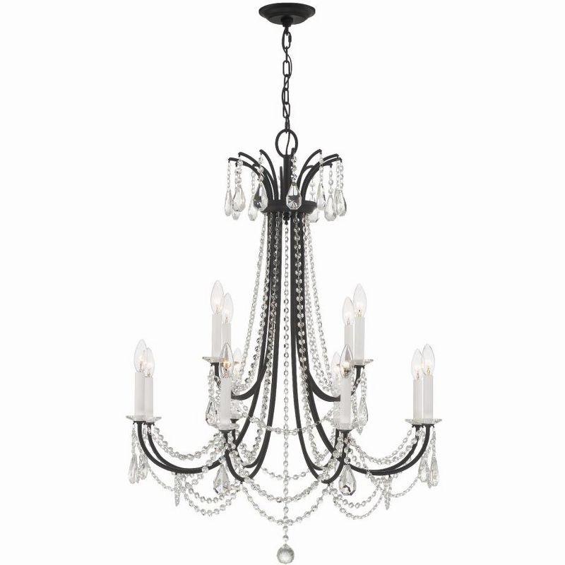 Matte Black and Crystal 12-Light Candle Chandelier