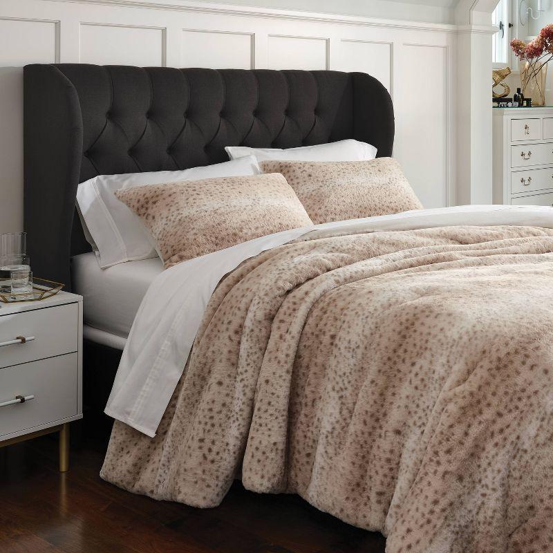 Full White Faux Fur Leopard Comforter and Sham Set