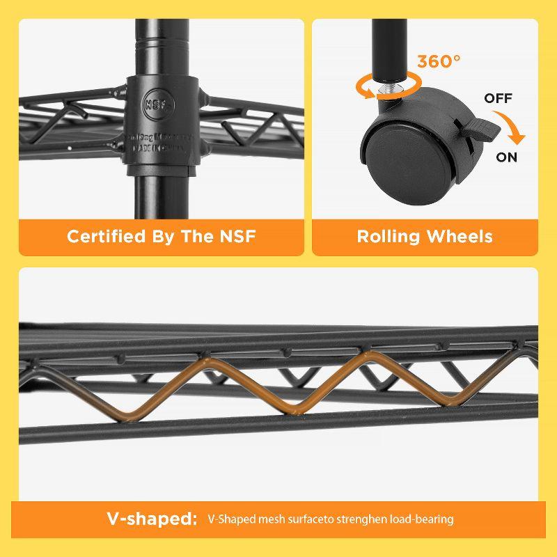 FDW 5 Tier Wire Rack With Casters Unit Heavy Duty Storage Rack Metal Rack Garage Organizer Wire Rack