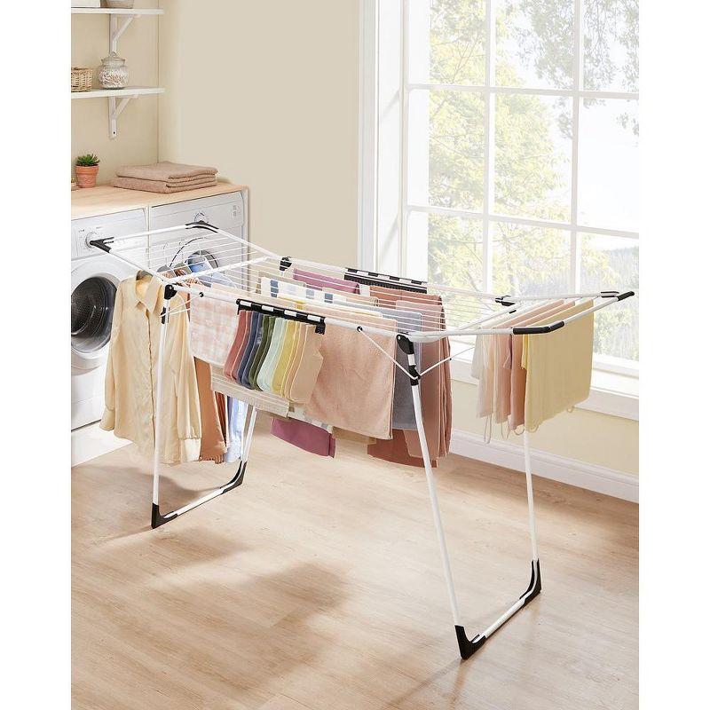 SONGMICS Clothes Drying Rack Foldable Gullwing Laundry Drying Rack, Space-Saving, 22.2 x 68.1 x 38 Inches Sock Clips Metal Structurefor Clothes White