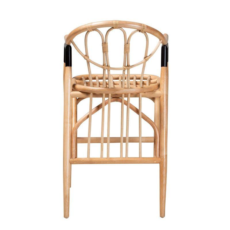 bali & pari Cyntia Rattan Counter Height Barstool Natural Brown/Black: Handcrafted, Bohemian Style, Metal Accents