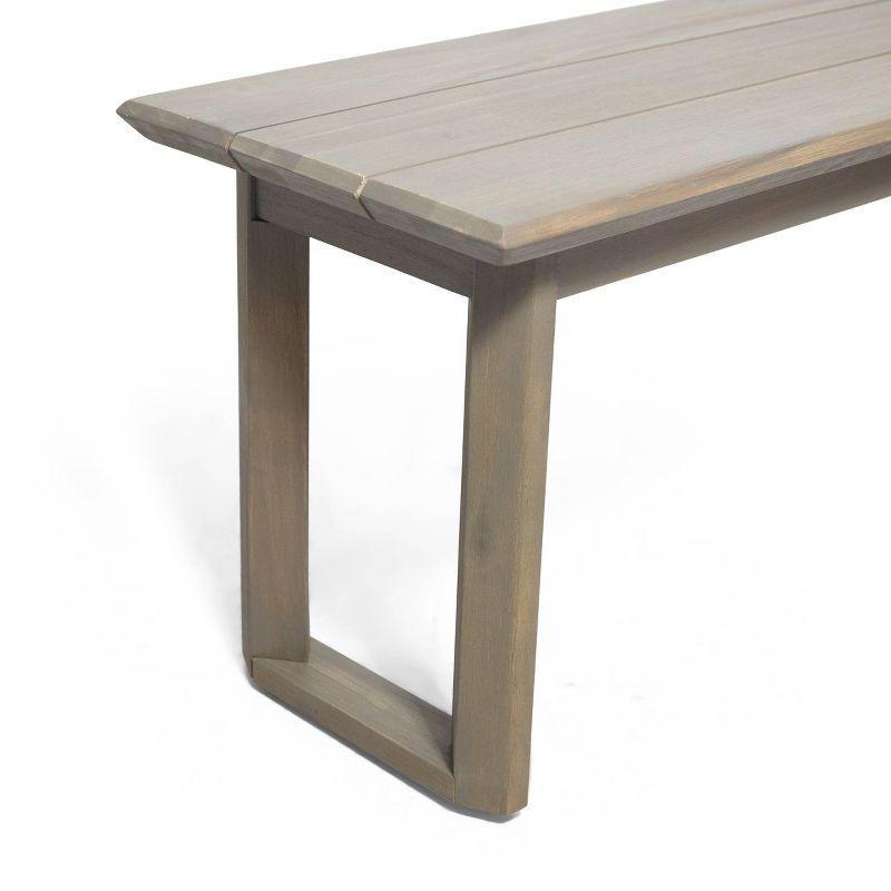 Gray Acacia Wood Outdoor Dining Bench with Sled Legs