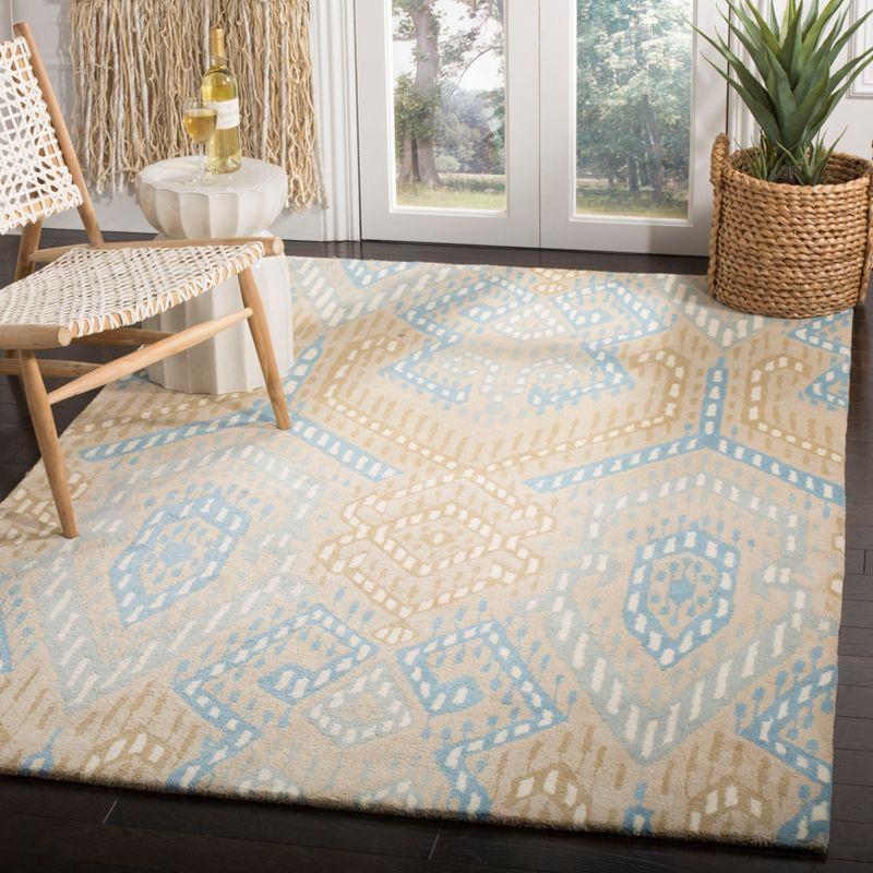 Blue and Beige Hand-Tufted Wool 8' x 10' Area Rug