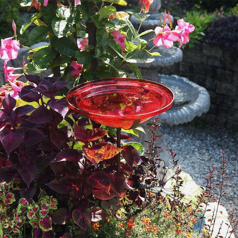 3" Iron and Crackle Glass Birdbath Bowl with Stake Red - ACHLA Designs: Weather-Resistant, Freestanding