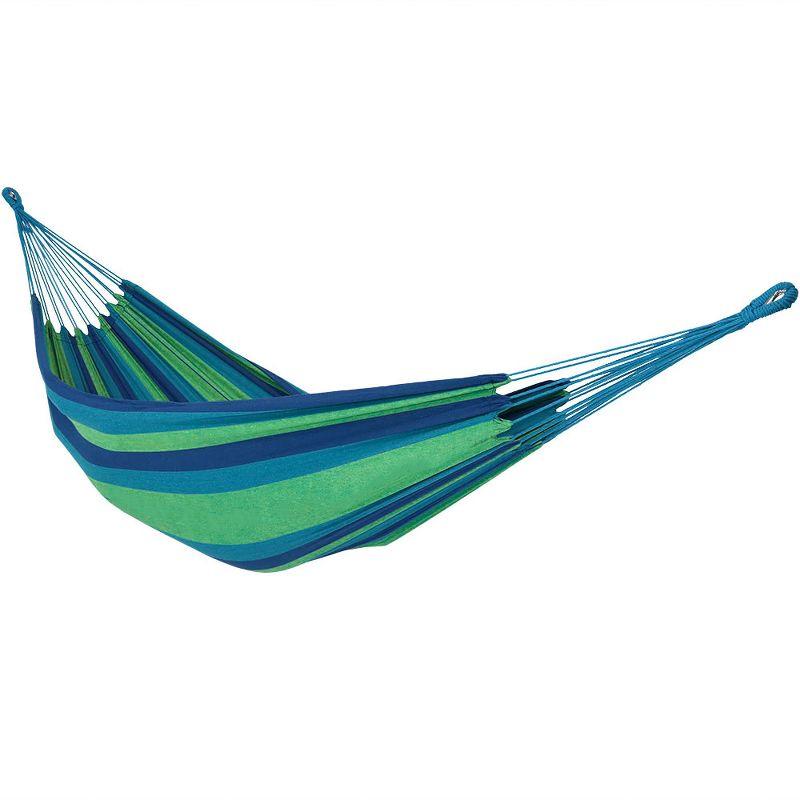 Sunnydaze Large Two-Person Blue and Green Cotton Hammock