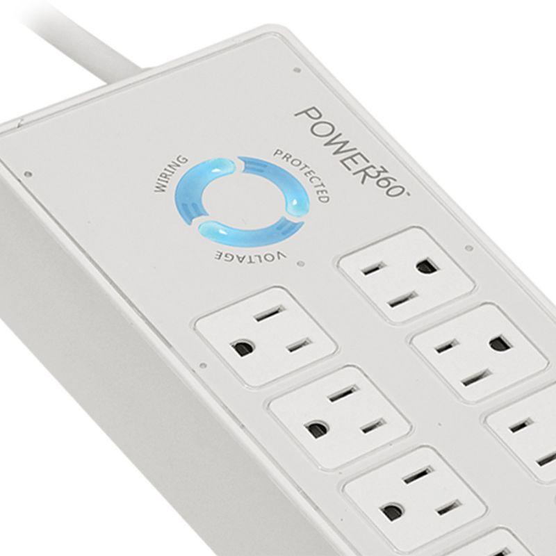 White 8-Outlet Power Strip with USB and Data Line Protection