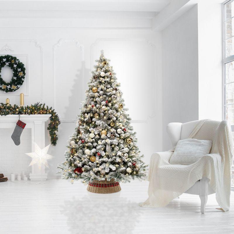 Casafield 24-Inch Seagrass Hyacinth Christmas Tree Collar, Woven Farmhouse Tree Base Cover with Cord Cut Out, Natural