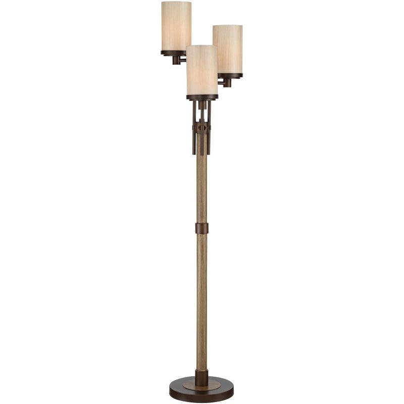 Franklin Iron Works Astoria Rustic Farmhouse Floor Lamp 71" Tall Bronze Faux Wood 3 Light Tree Tea Alabaster Glass for Living Room Bedroom Office Home