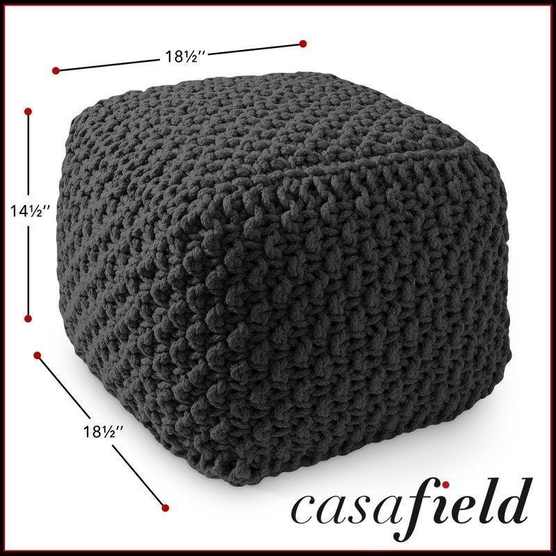Casafield Casafield Square Pouf Ottoman, Cotton Knit Upholstered Footrest - Black