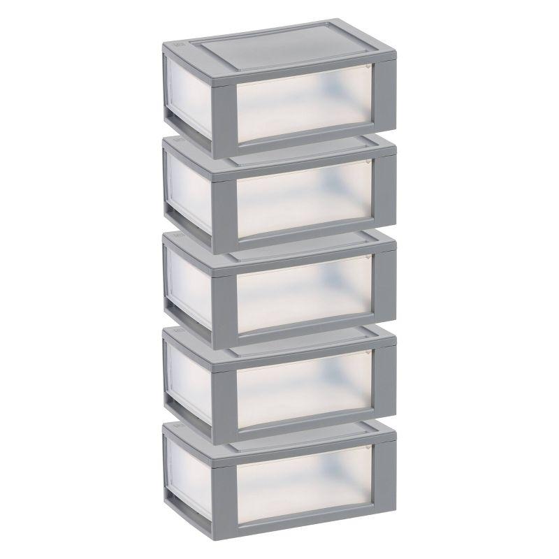 IRIS 6qt 5pk Compact Stacking Storage Plastic Drawer Organizer with Clear Doors: Stackable Utility Storage Drawers