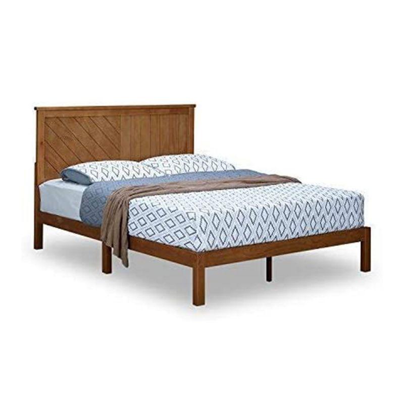 Rustic Pine Wood King Platform Bed with Dual-Design Headboard