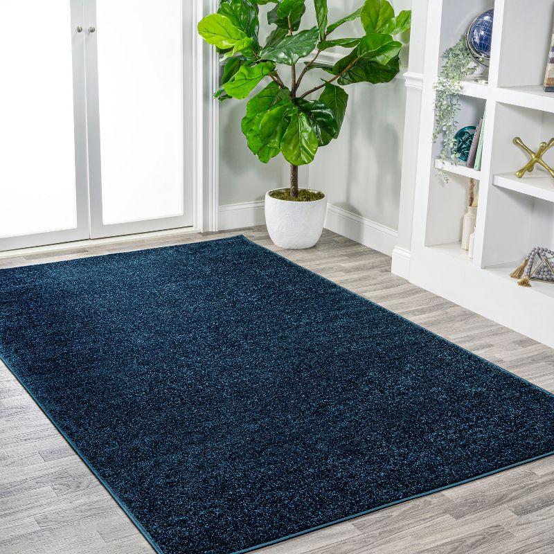 8'x10' Haze Solid Low-Pile Area Rug, Navy - JONATHAN Y
