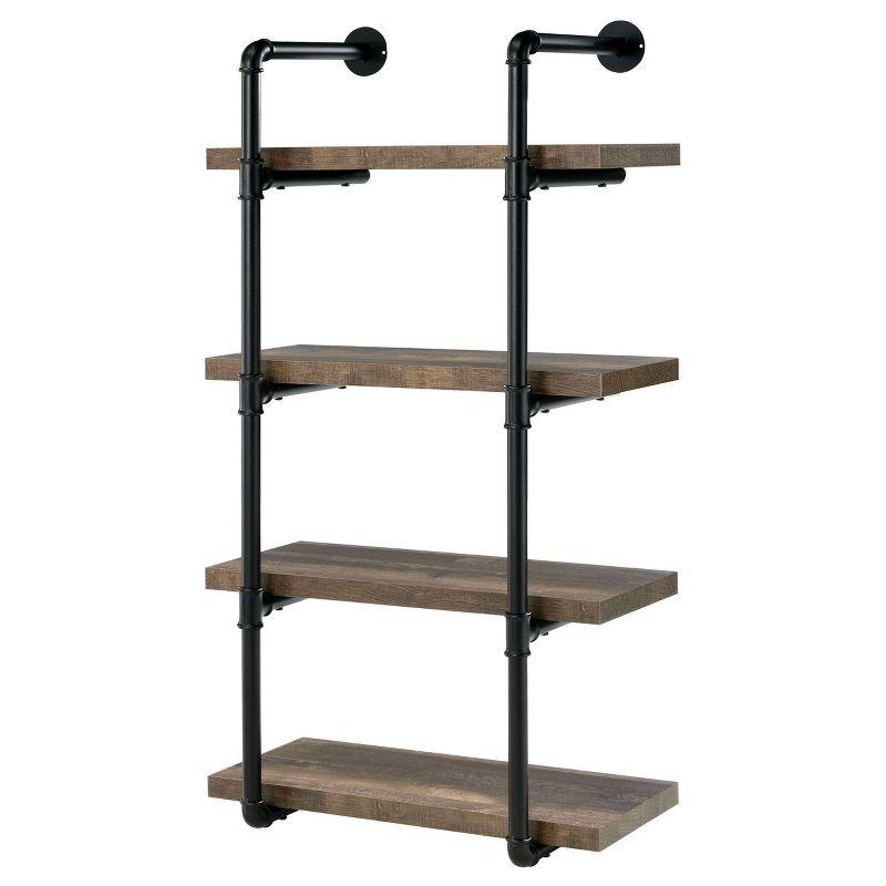 Industrial Black and Rustic Oak 24" Wall Shelf with Four Shelves