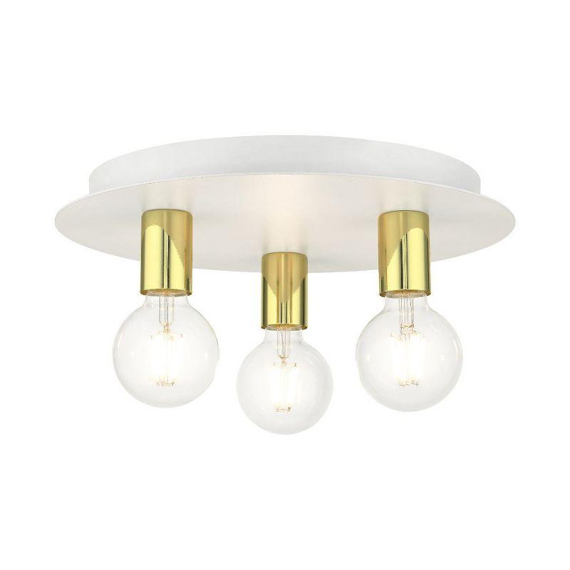 White Steel 3-Light Flush Mount Ceiling Fixture