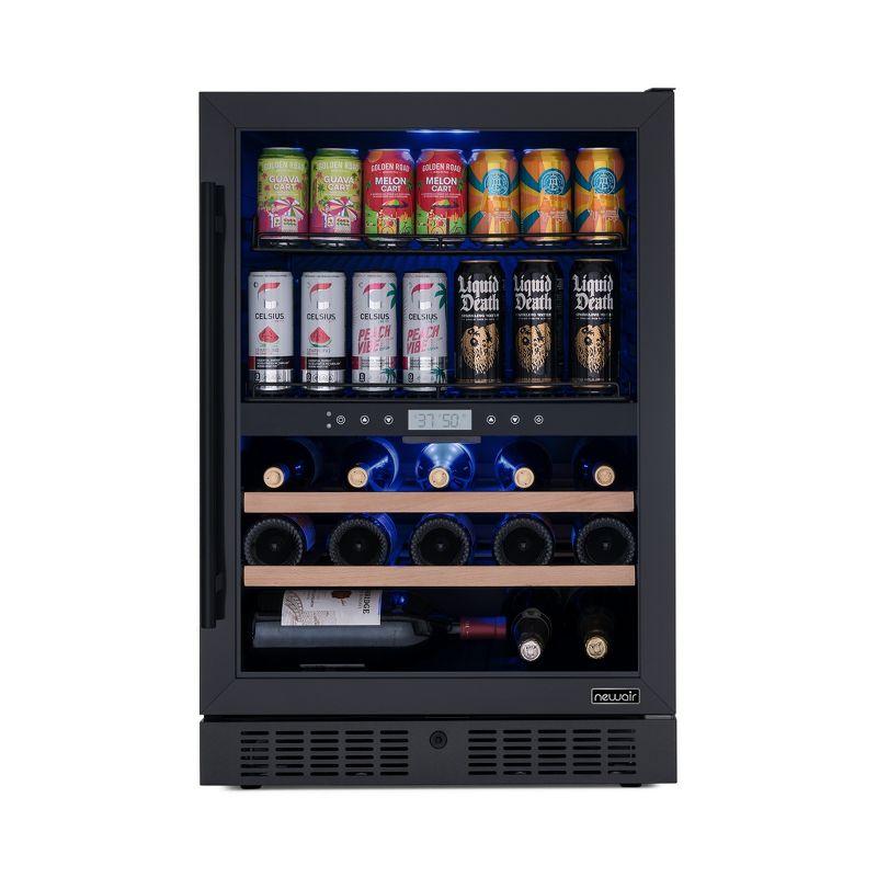 Newair 24" Built-in Dual Zone Wine and Beverage Refrigerator 24 Bottles & 100 Cans, Black Stainless Steel, Drinks and Wine Combination Fridge