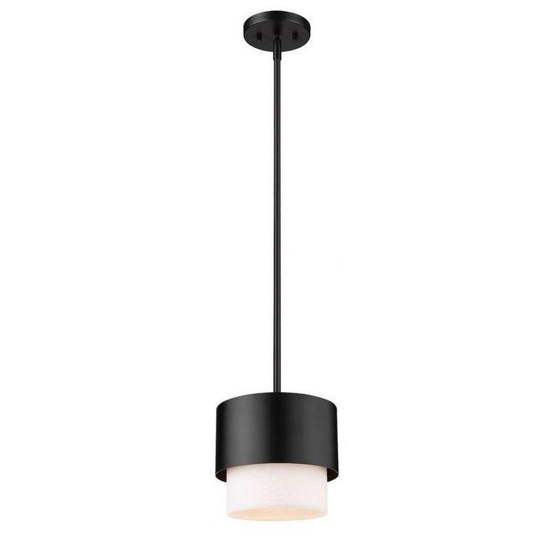 Matte Black and White Fabric Shade Pendant Light