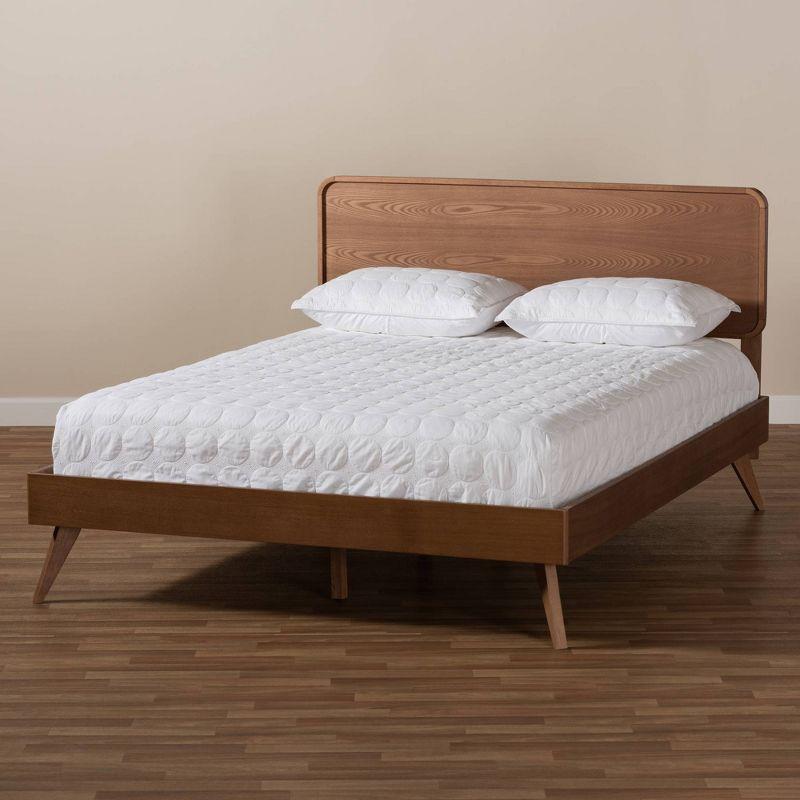 Mid-Century Modern Walnut Queen Bed with Tufted Upholstered Headboard