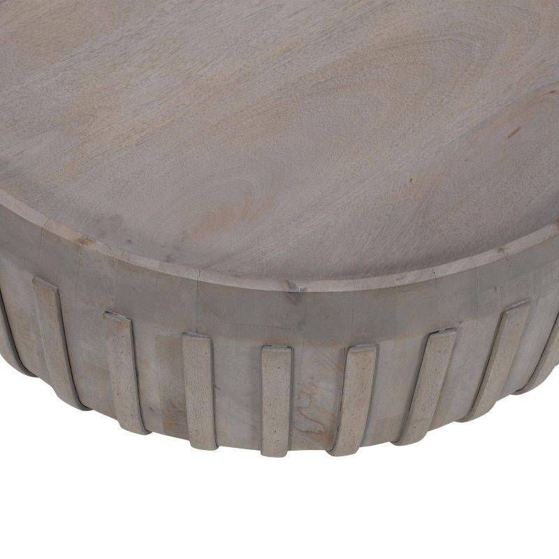 The Urban Port 36" Coffee Table Handcrafted Drum Shape with Ribbed Edges Gray Mango Wood Gray