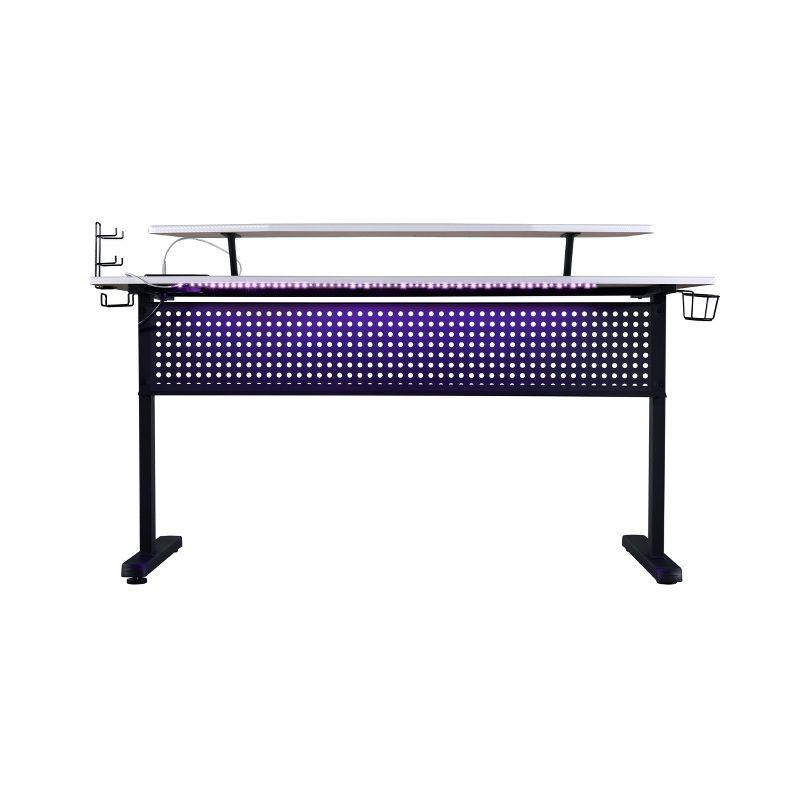 Vildre Gaming Desk with USB Port Black/White - Acme Furniture: Hutch, Power Outlets, Cupholder, Controller Stand