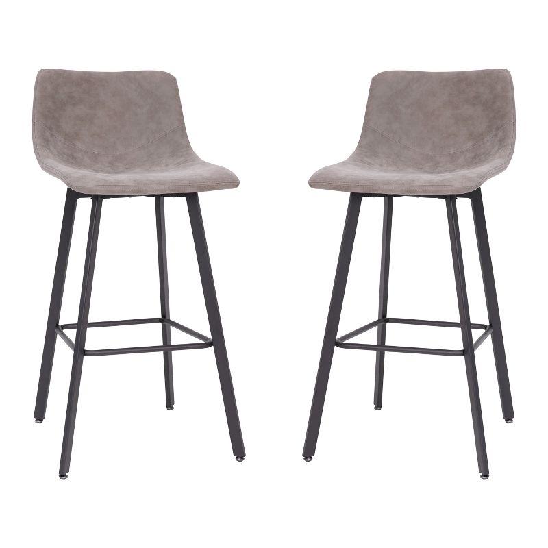 Flash Furniture Set of 2 Commercial Indoor Armless Iron Barstools - Gray LeatherSoft