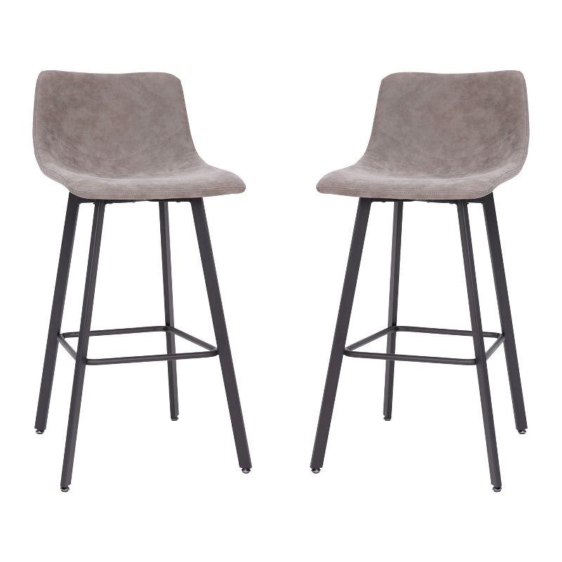 Caleb Adjustable Gray Leather and Metal Bar Stools, Set of 2