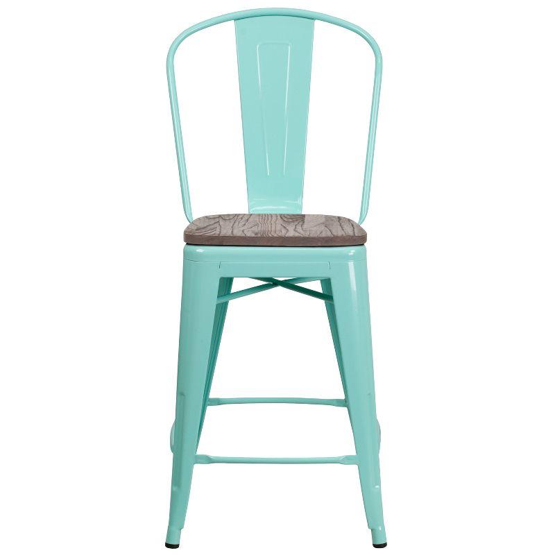 Rustic Mint Green Metal & Wood 24" Counter Height Stool