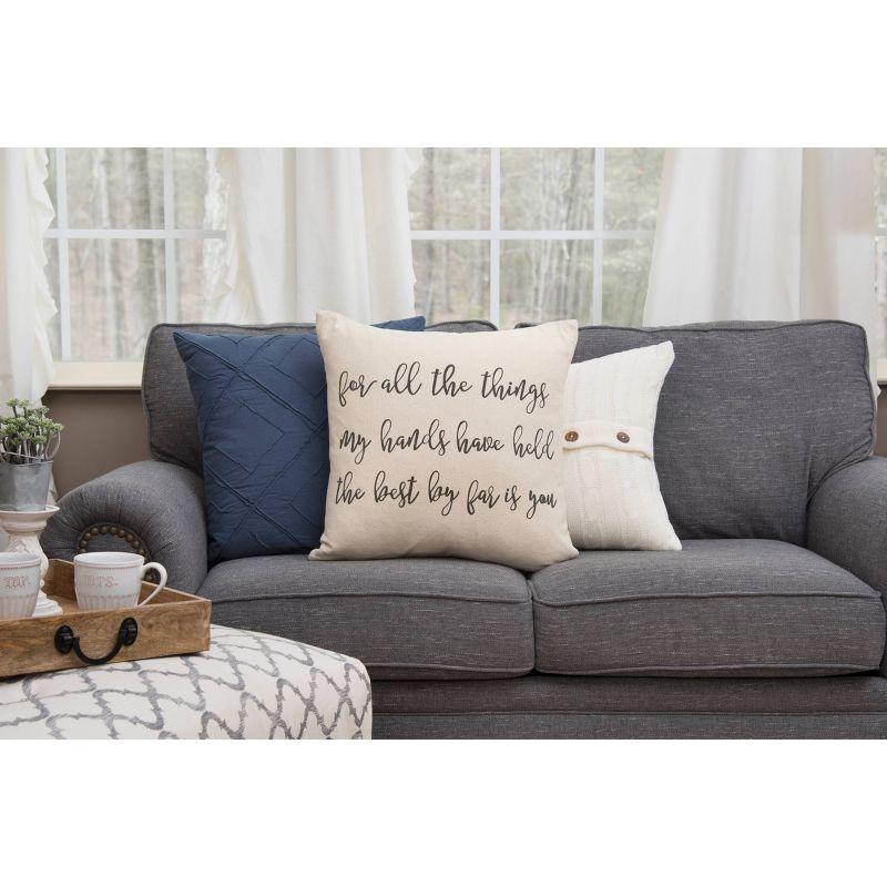 20"x20" Oversize 'For all the things...' Square Throw Pillow Cover - Rizzy Home: Couch Accent, Zippered