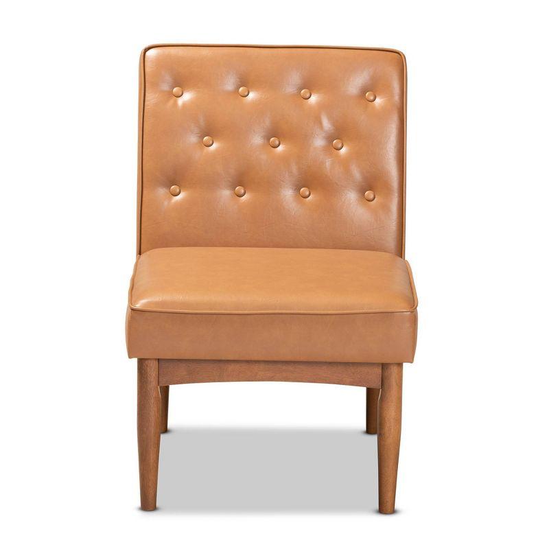 Riordan Wood Dining Chair Tan/Walnut Brown - Baxton Studio: Faux Leather Upholstery, Spot Clean, Armless Design