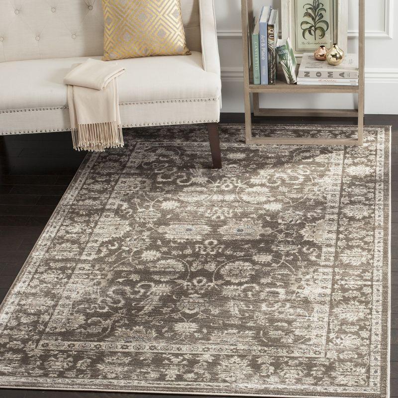 Ivory and Brown Rectangular 5' x 7' Viscose Area Rug