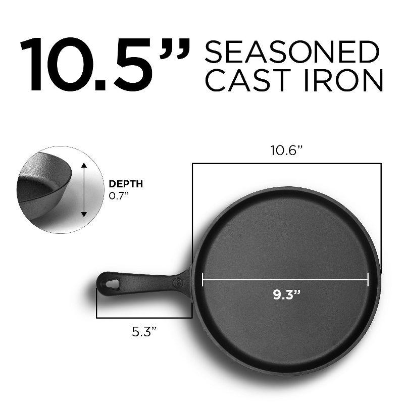 Commercial CHEF 10.5 Inch Preseasoned Cast Iron Round Griddle Pan