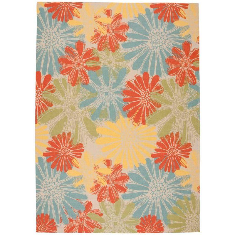 Ivory Floral Sketch 7'9" x 10'10" Synthetic Indoor/Outdoor Rug