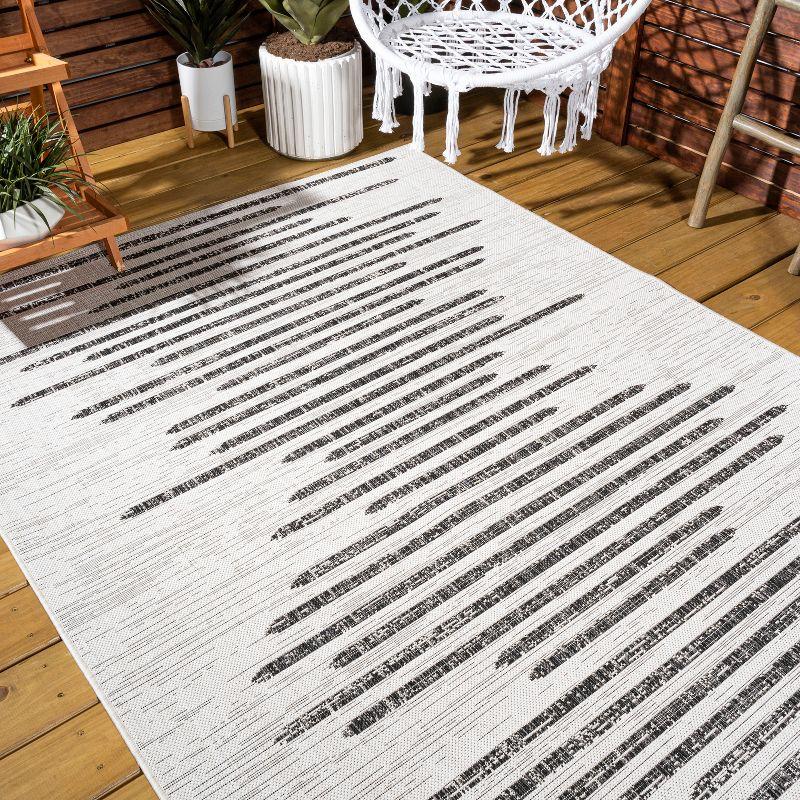 4'x6' Zolak Berber Stripe Geometric Indoor/Outdoor Area Rug, Ivory/Black - JONATHAN Y