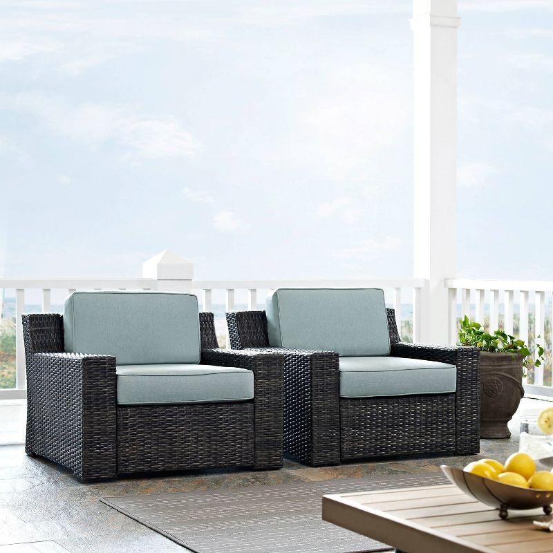 2pk Beaufort Outdoor Steel Arm Chairs Mist/Brown - Crosley: Patio Furniture with Removable Cushions