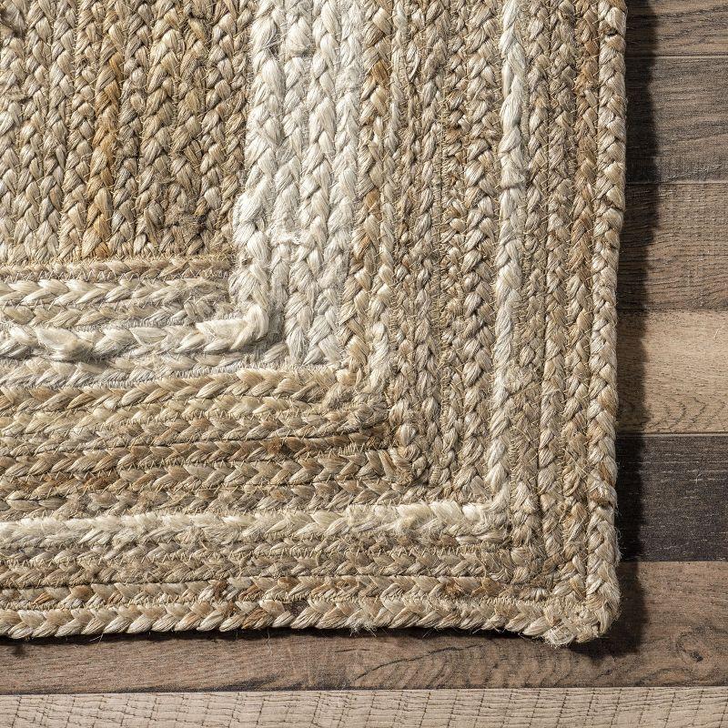 Nuloom Rikki Bordered 6x9 Jute Indoor Area Rug for Dining Room Rug Neutral Rug Living Room Rug Kitchen, Off White/Natural