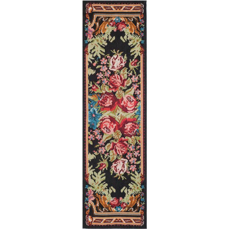 Elegant Vintage-Inspired 2'3" x 12' Black Synthetic Runner Rug