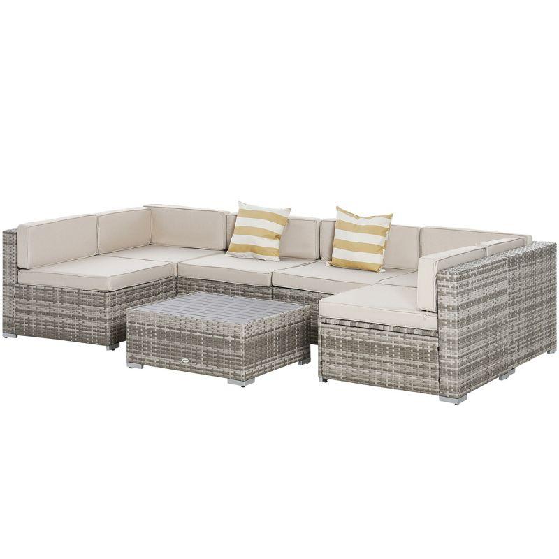 Outsunny 7-Piece Patio Furniture Sets Outdoor Wicker Conversation Sets All Weather PE Rattan Sectional sofa set with Cushions & Slat Plastic Wood Table