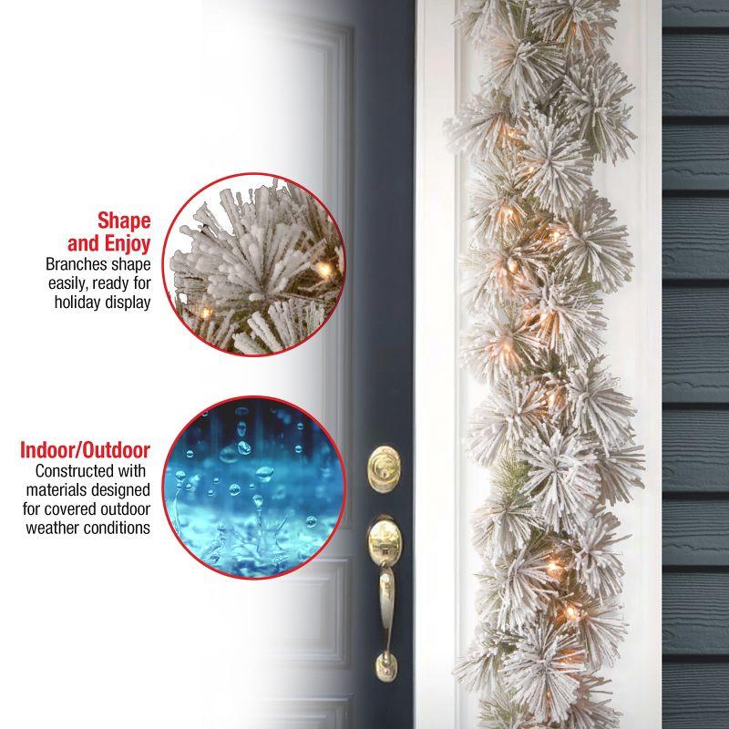 9' Prelit Snowy Bristle Pine Garland Clear Lights - National Tree Company