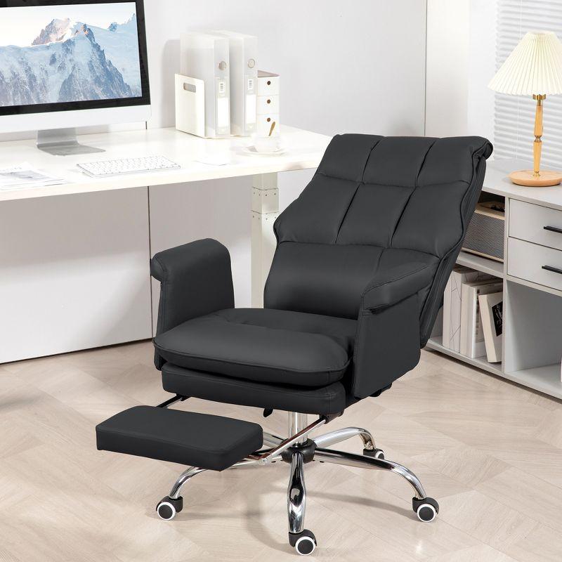 HOMCOM Executive Office Chair with Footrest, Ergonomic Office Chair, Reclining PU Leather Computer Chair, Black